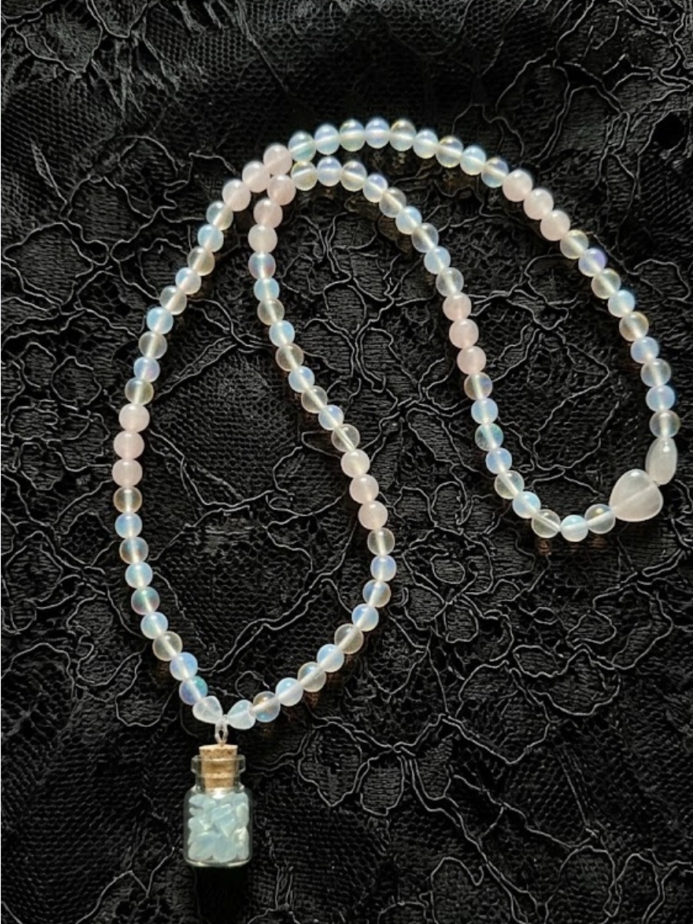 Pink And White Himalayan Salt Necklace (Pink Opalite, Opalite, Rose Quartz) - Picture 3 of 3